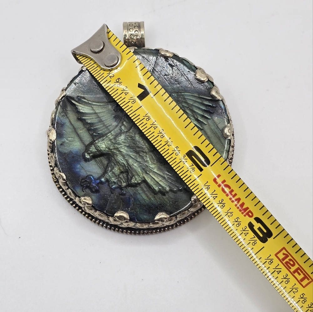 Carved Labradorite Eagle Handcrafted Tibetan Pend… - image 2